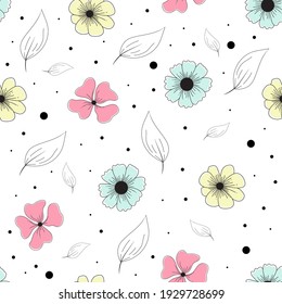 Hand drawn colorful floral seamless pattern