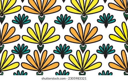 Hand drawn colorful floral seamless pattern.