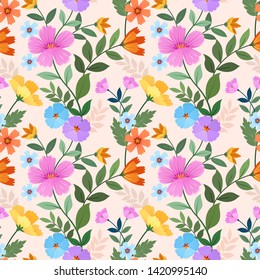 Hand drawn colorful flowers seamless pattern can use for fabric textile wallpaper.