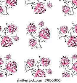 Hand drawn colorful flowers. Summer meadow collection. Beautiful design for your textile, paper, cards, web page background. Vector seamless pattern.