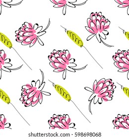 Hand drawn colorful flowers. Summer meadow collection. Beautiful design for your textile, paper, cards, web page background. Vector seamless pattern.