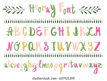 Hand drawn colorful font. Vector. Isolated.