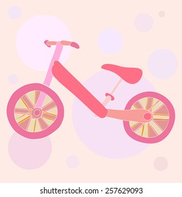 Hand drawn colorful funny run bike. Kid's bike. Abstract background. Vector illustration.