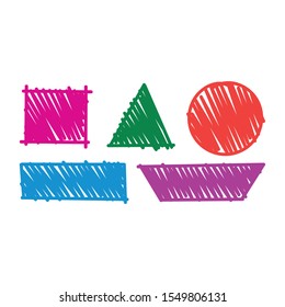 hand drawn colorful geometric shapes. hand drawn rectangle, triangle, round shapes