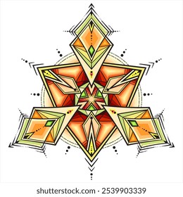 Hand drawn Colorful Geometrical Mandala. Vector Outline Isolated Colored Tattoo Illustration for Coloring Book Page