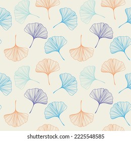 Hand drawn colorful ginkgo biloba leaves seamless pattern