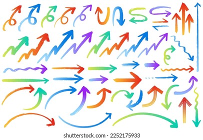 Hand drawn colorful gradient arrow set.
Easy-to-use vector data.