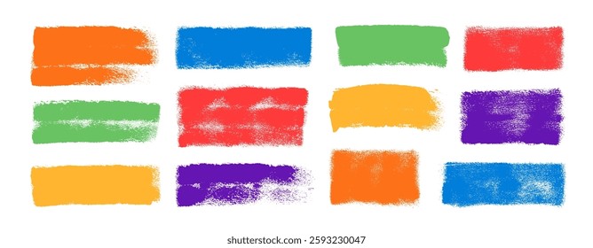 Hand drawn colorful grunge brush strokes, rectangles and squares shapes. Abstract texture frames for text and highlight. Hand drawn thick grunge brush strokes. Vector black paint geometric shapes.