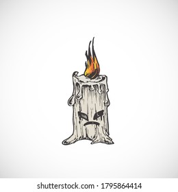 Hand Drawn Colorful Halloween Scary Candle Vector Illustration. Abstract Evil Sketch. Engraving Style Drawing. Isolated.