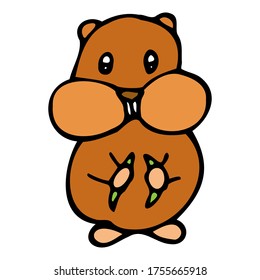 Hand drawn colorful hamster. Cartoon color hamster outline doodle style. Vector illustration isolated on white background. 
