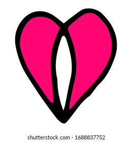Hand drawn colorful heart with hole isolated on white background. Vector illustration in doodle style.