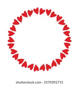 Hand drawn Colorful hearts Circular Frame border. Valentines Day design concept Copy space Template