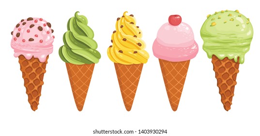 Hand drawn colorful ice cream logo. Sketch of ice cream vector isolated on white background. Illustration of ice cream food, drawing delicious - Vector illustration