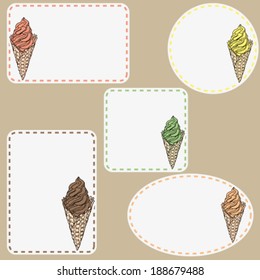 hand drawn colorful  ice cream cone tags with empty space for your text here, collection of isolated design elements