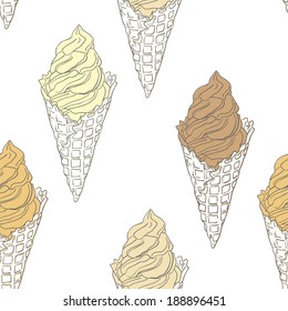 hand drawn colorful ice cream cone seamless pattern
