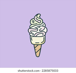 hand drawn colorful ice cream, isolated on purple background. Sketch, vector illustration.