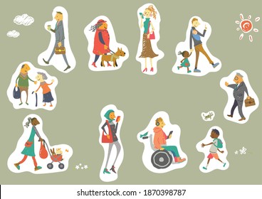 hand drawn colorful illustration, people, diversity