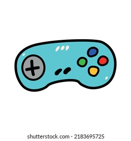 Hand drawn colorful joystick for gaming doodle style, vector illustration isolated on white background. Buttons, tool for playing on computer or console, design element