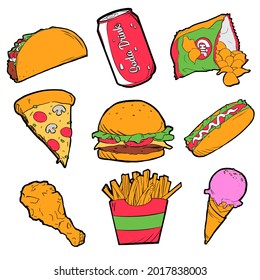 hand drawn colorful junk food icon