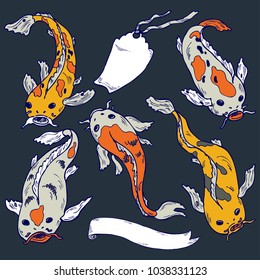 Hand drawn colorful koi fish collection in vector