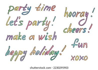 Hand drawn colorful lettering. Cute party doodle. Holiday clipart