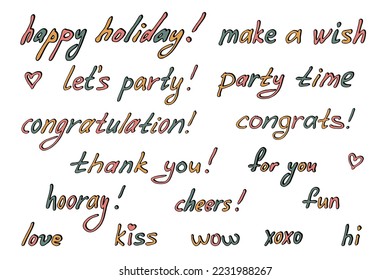 Hand drawn colorful lettering. Cute celebrate doodle. Holiday clipart