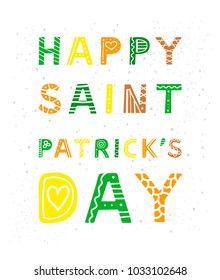 Hand drawn colorful lettering in scandinavian style for Saint patrick's day celebration isolated on white background.