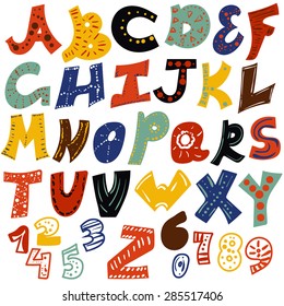 Hand drawn colorful letters from A to Z