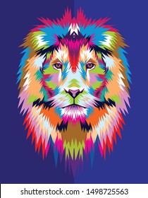 Hand drawn colorful lion face. Lion t-shirt graphics. Vector color lion head illustration.