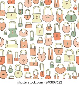 hand drawn colorful locks seamless pattern