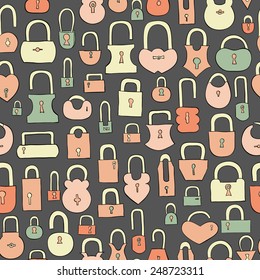 hand drawn colorful locks seamless pattern