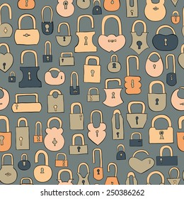 hand drawn colorful locks seamless pattern