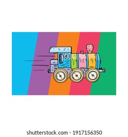 hand drawn colorful locomotive. cute locomotive