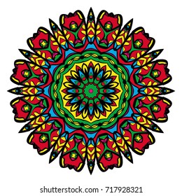 Hand drawn colorful Mandala on a white background. Vector oriental round pattern. for coloring page, greeting card, invitation, tattoo, yoga and spa symbol