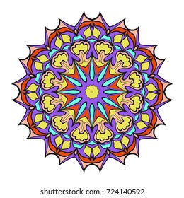 Hand drawn colorful Mandala on a white background. Vector pattern. for greeting card, invitation, tattoo, yoga and spa symbol