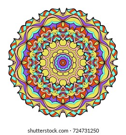 Hand drawn colorful Mandala on a white background. Vector pattern. for greeting card, invitation, tattoo, yoga and spa symbol