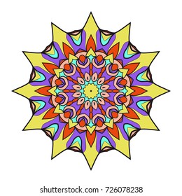 Hand drawn colorful Mandala on a white background. Vector pattern. for greeting card, invitation, tattoo, yoga and spa symbol