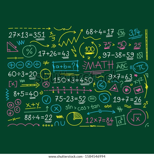 hand drawn colorful math symbols. mathematical\
numbers, symbols and signs. hand drawn, number, symbol, sign and\
shapes. math concept