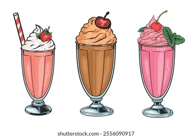 Hand drawn colorful Milkshakes vector illustration