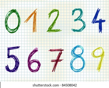 Hand Drawn colorful numbers - sketch