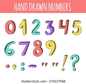 Hand drawn colorful numbers. Vector illustration.