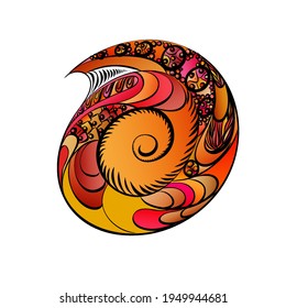 Hand Drawn Colorful Ornament with Floral Pattern. Shell Tattoo or Tribal art on White Background
