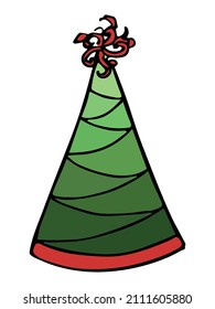 Hand drawn colorful party hat illustration isolated on a white background. Birthday cap doodle. Holiday clip art.