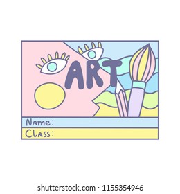 Hand drawn colorful pastel back to school or college stickers tags decals illustrating subjects: art, math, history, music, biology. Isolated vector on a white background.