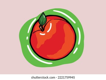 Mano dibujó melocotón colorido. Frutos de naranja aislados con líneas y realce. El melocotón rayado con piedra al estilo de las caricaturas en un fondo aislado