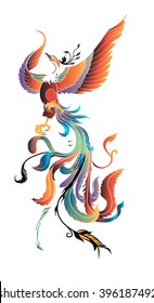 hand drawn colorful phoenix tattoo