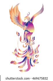 hand drawn colorful phoenix tattoo