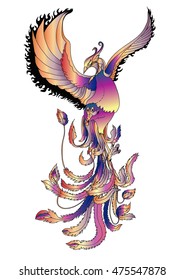 hand drawn colorful phoenix tattoo