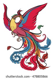 hand drawn colorful phoenix tattoo