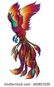 hand drawn colorful phoenix tattoo